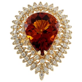 Citrine Diamond Ring 14K Yellow Gold
