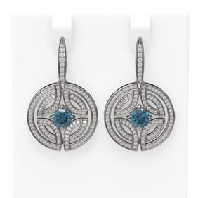3.36 ctw Intense Blue Diamond Earrings 18K White Gold