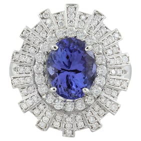 Natural Tanzanite Diamond Ring in 14