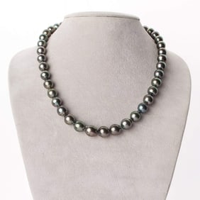 Dark Silver and Green Peacock Baroque Tahitian Pearl Necklace, 18", 8.3-10.9mm, AA+/AAA Quality