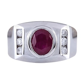 Ruby Diamond Ring 14K White Gold