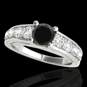 2.55 ctw Certified Black Diamond Solitaire Ring 10k White Gold