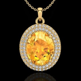4 ctw Citrine & Micro Pave VS/SI Diamond Necklace 18k Yellow Gold
