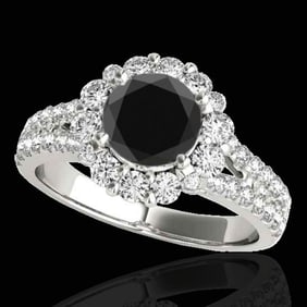 2.51 ctw Certified VS Black Diamond Solitaire Halo Ring 10k White Gold