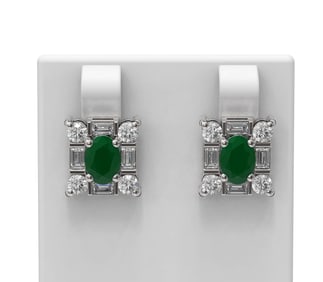 3.83 ctw Emerald & Diamond Earrings 18K White Gold