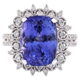 Exquisite Natural Tanzanite Diamond Ring In