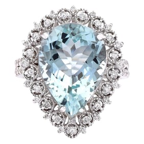 Aquamarine Diamond Ring In 14 Karat