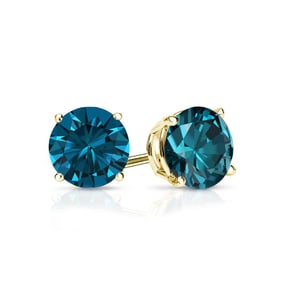 Natural 0.75 CTW Blue Diamond Stud Earrings 18K Yellow Gold