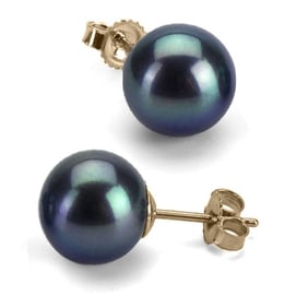 Black Freshwater Pearl Earrings, 8.5-9.0mm