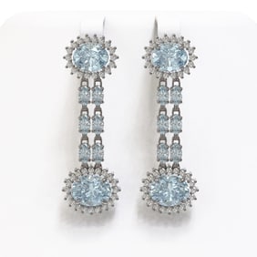 10.4 ctw Aquamarine & Diamond Earrings 14K White Gold