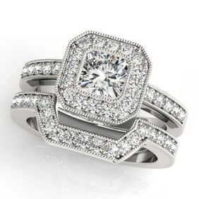 1.05 ctw Certified VS/SI Cushion Diamond 2pc Set Halo 14k White Gold