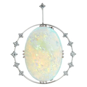 Oval fire opal & diamonds Broach/pendant