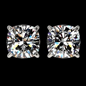2 ctw Certified VS/SI Quality Cushion Diamond Stud Earrings 10k White Gold