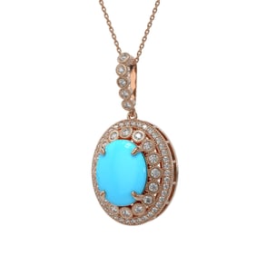 8.97 ctw Turquoise & Diamond Victorian Necklace 14K Rose Gold