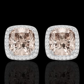 6 ctw Morganite & Micro Pave VS/SI Diamond Earrings 18k White Gold