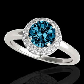 1.43 ctw SI Certified Fancy Blue Diamond Halo Ring 10k White Gold