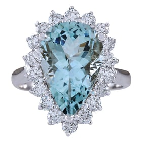Aquamarine Diamond Ring 14K White Gold