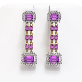 10.36 ctw Amethyst & Diamond Earrings 14K Yellow Gold