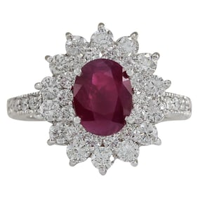 Ruby Diamond Ring 14K White Gold
