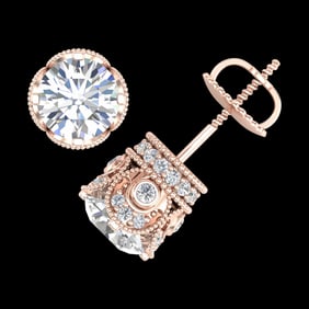 3 ctw VS/SI Diamond Art Deco Stud Earrings 18k Rose Gold