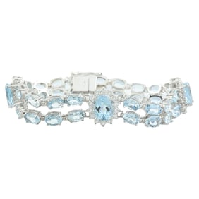 Aquamarine Diamond Bracelet 14K White Gold