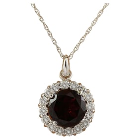 Garnet Diamond Necklace 14K White Gold
