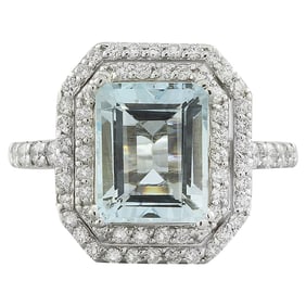 Aquamarine Diamond Ring 14K White Gold