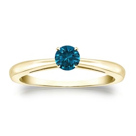Natural 0.25 CTW Blue Diamond Solitaire Ring 14K Yellow Gold