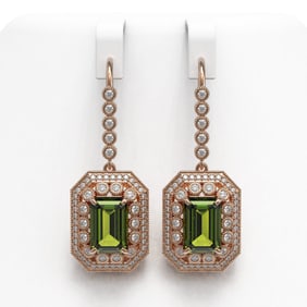 13.4 ctw Tourmaline & Diamond Victorian Earrings 14K Rose Gold