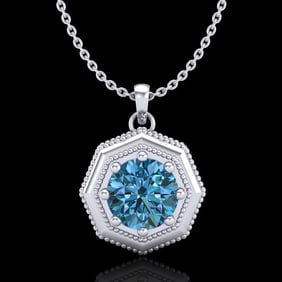 0.75 ctw Fancy Intense Blue Diamond Art Deco Necklace 18k White Gold
