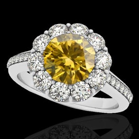 2 ctw Certified SI/I Fancy Intense Yellow Diamond Halo Ring 10k White Gold