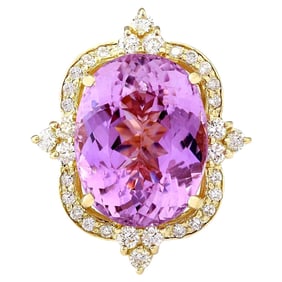 Kunzite Diamond Ring 14K Yellow Gold
