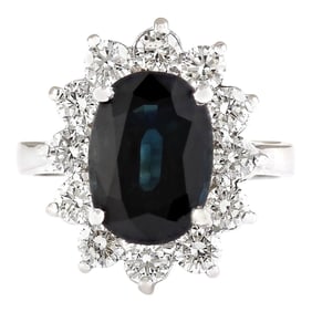 Sapphire Diamond Ring 14K White Gold