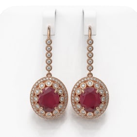 17.22 ctw Certified Ruby & Diamond Victorian Earrings 14K Rose Gold