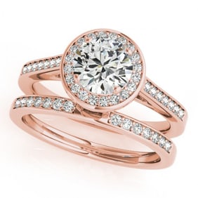 1.45 ctw Certified VS/SI Diamond 2pc Wedding Set Halo 14k Rose Gold