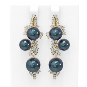 2.43 ctw Diamond & Pearl Earrings 18K Yellow Gold