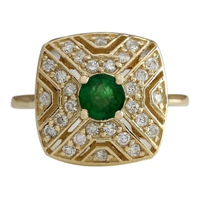 Emerald Diamond Ring 14K Yellow Gold