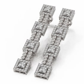 4.25 ctw Princess Cut Diamond Designer Earrings 18K White Gold