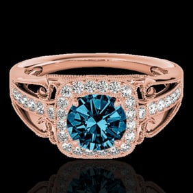 1.3 ctw SI Certified Fancy Blue Diamond Solitaire Halo Ring 10k Rose Gold