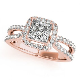 1.5 ctw Certified VS/SI Princess Diamond Halo Ring 18k Rose Gold
