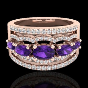 2.25 ctw Amethyst & Micro Pave VS/SI Diamond Designer Ring 10k Rose Gold