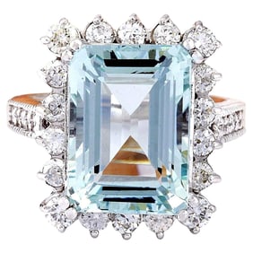 Aquamarine Diamond Ring 14K White Gold