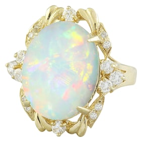 Natural Opal Diamond Ring In 14