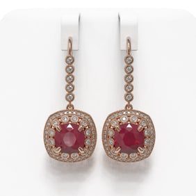 12.9 ctw Certified Ruby & Diamond Victorian Earrings 14K Rose Gold
