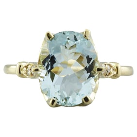 3.70 CTW Aquamarine 14K Yellow Gold Diamond Ring
