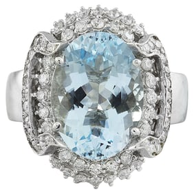 Natural Aquamarine Diamond Ring in 14