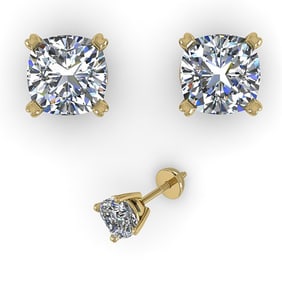 1.00 ctw Cushion VS/SI Diamond Stud Designer Earrings 14k Yellow Gold