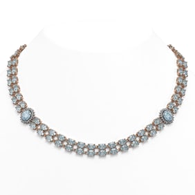 45.94 ctw Aquamarine & Diamond Necklace 14K Rose Gold
