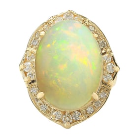 Opal Diamond Ring 14K Yellow Gold