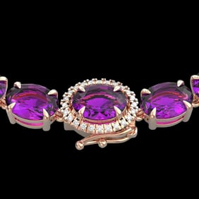45.25 ctw Amethyst & VS/SI Diamond Micro Pave Necklace 14k Rose Gold